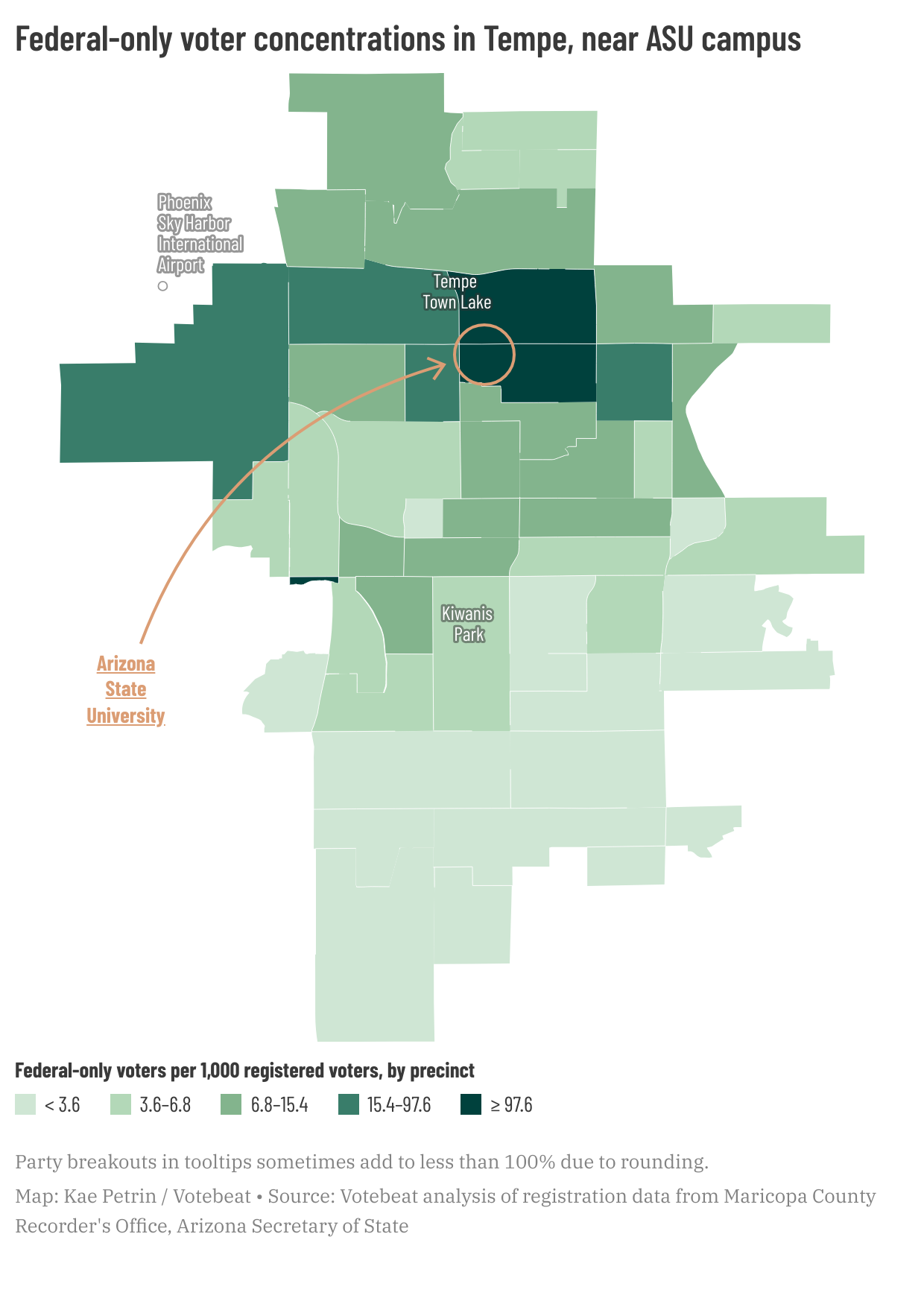 map, showing “Federal-only voter concentrations in Tempe, near ASU campus”