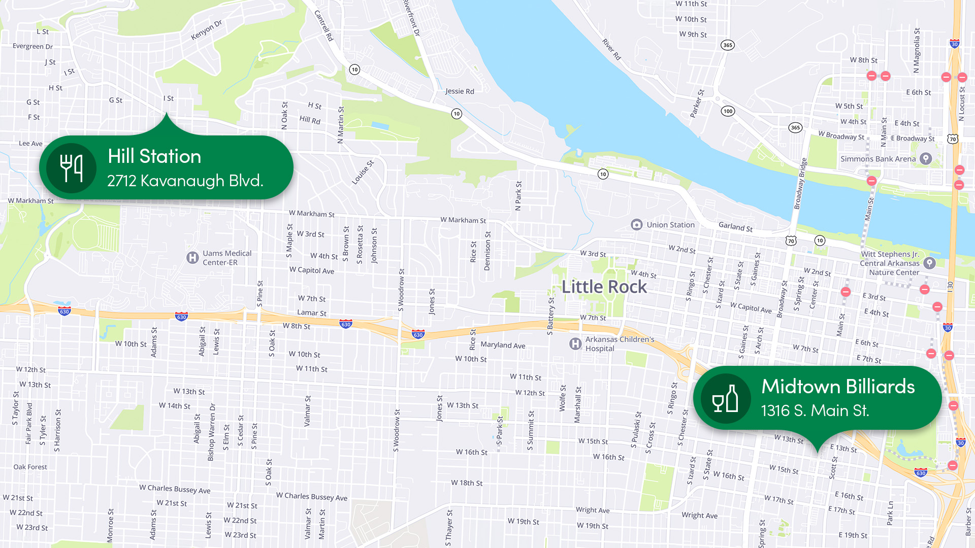map showing destinations for Little Rock, AR
