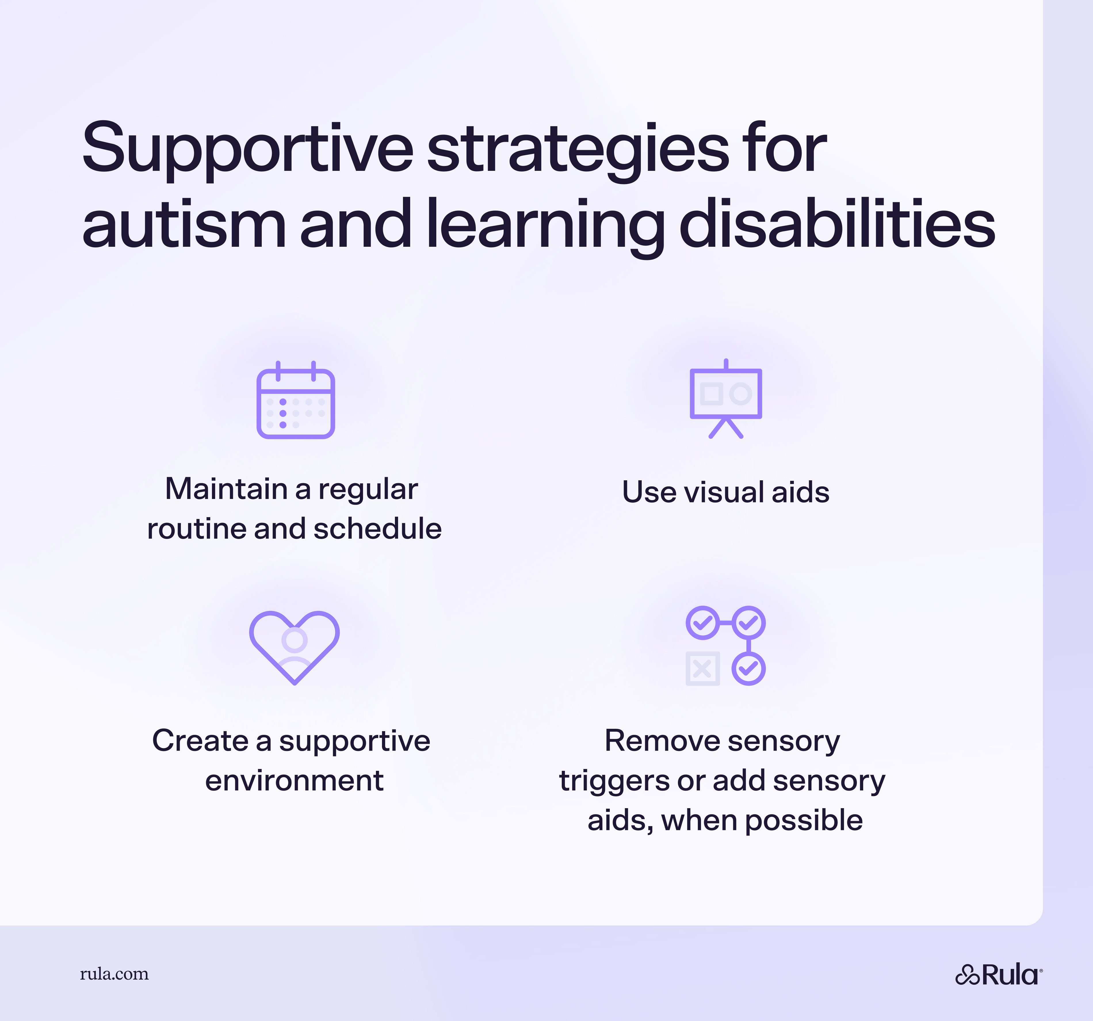Infographic of supportive strategies for autism and learning disabilities