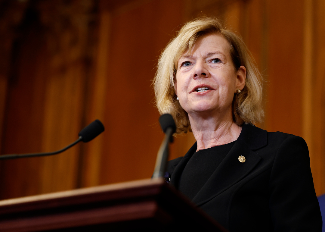 Senator Tammy Baldwin speaks at a bill enrollment ceremony.
