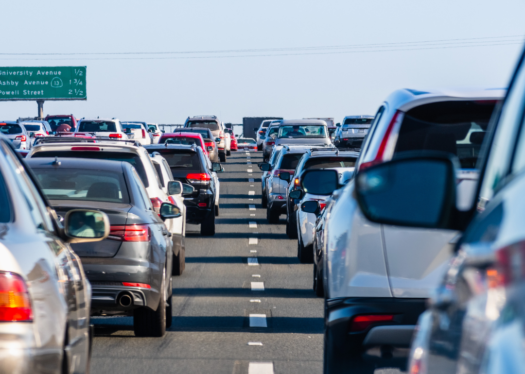 Heavy traffic on one of the freeways crossing the East San Francisco Bay Area.