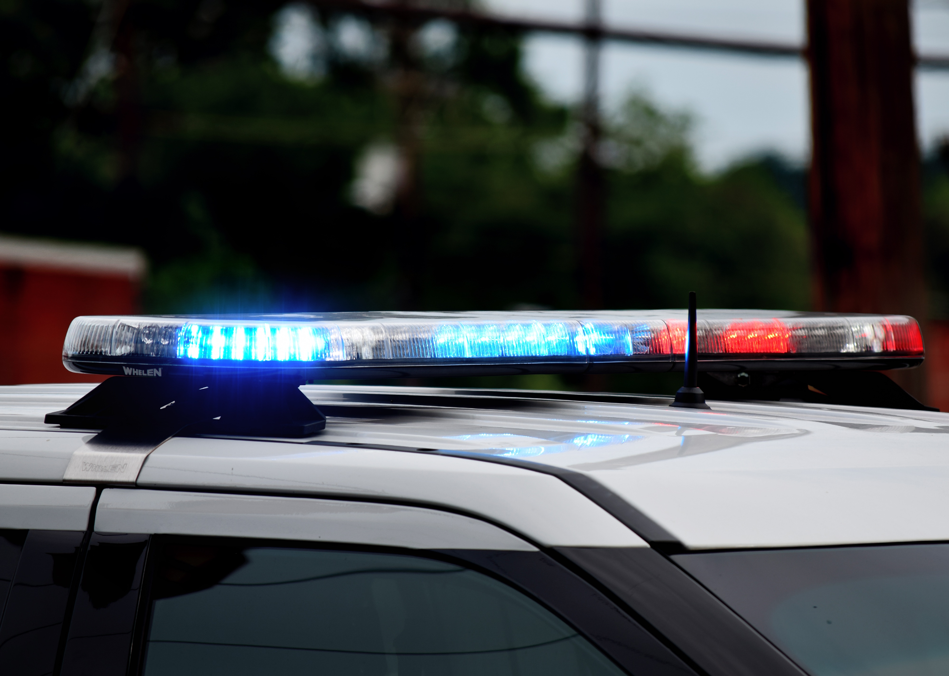 Police car flashing lights close up.