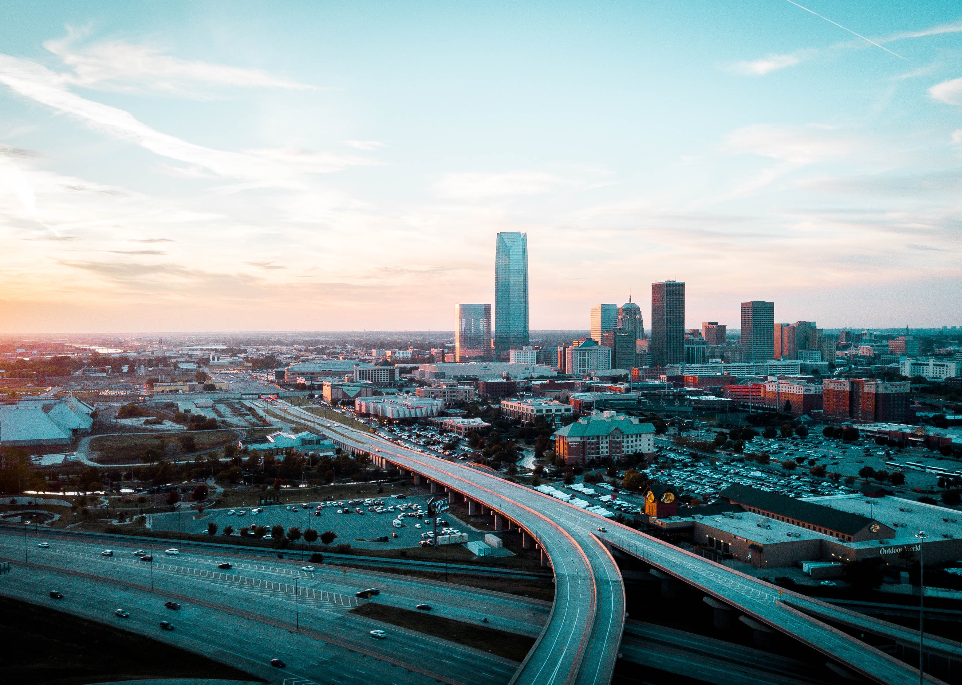 Downtown Oklahoma City skyline and highway.