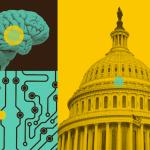 Photo illustration with AI conceptual imagery and US Capitol dome.