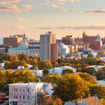 Portland, Maine skyline at dusk.