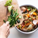Vegetable peels on cutting board