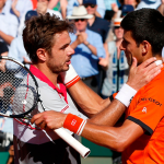Novak Djokovic congratulates Stanislas Wawrinka on winning the 2015 French Open.