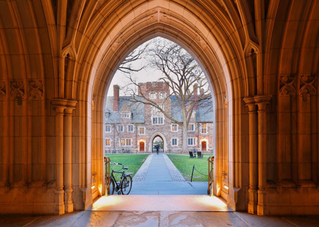 The arched hallway of Holden Hall at Princeton University