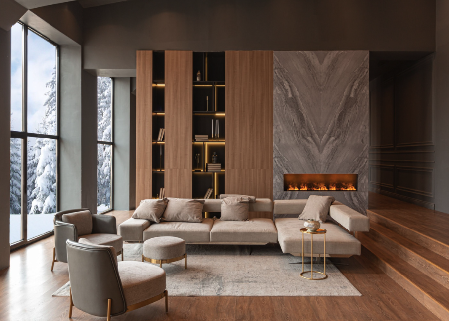 Luxurious country house with marble fireplace