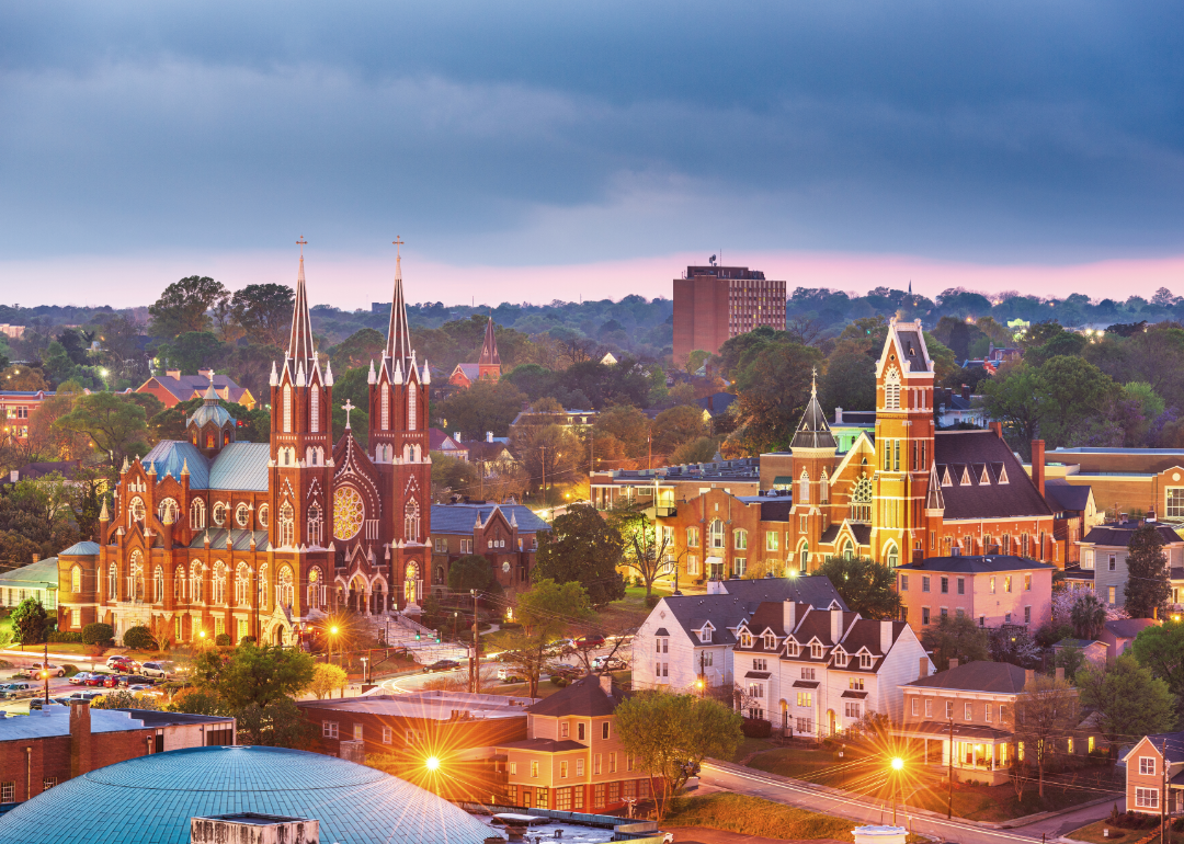 An aerial view of Macon, Georgia at dusk.