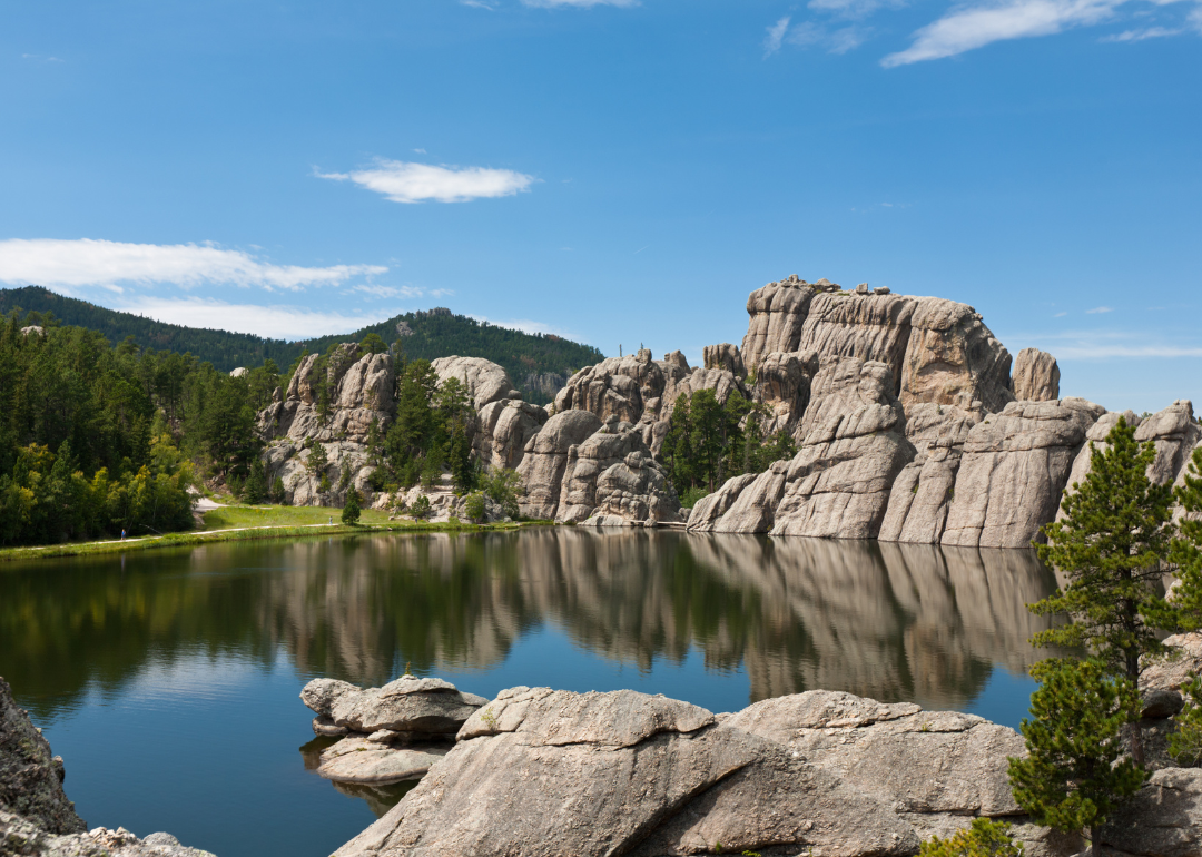 Close view of Black Hills, South Dakota, landscape with a lake.