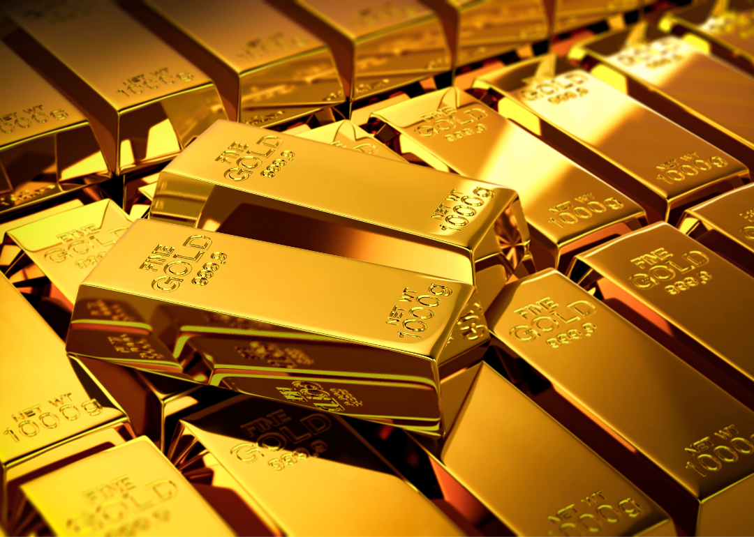 Gold bars neatly stacked.