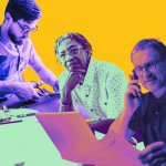 An illustration of three individual small business owners.
