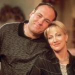 Actors James Gandolfini and Edie Falco in scene from the HBO TV series 'The Sopranos.'