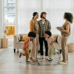 A multiracial family with two young children at home