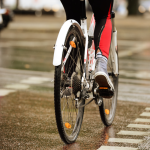A bicyclist on a city street