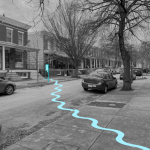 Ghost Rivers installation rendering along Lorraine Ave. in Baltimore
