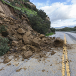 Landslide rocks blocking Santa Susana Pass Road in Los Angeles, California.