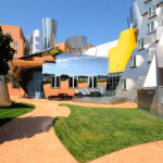 Fun, colorful, irregular, postmodern architecture of MIT Stata Center in Cambridge, Massachusetts