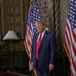  former President Donald Trump speaks in the library at Mar-a-Lago  