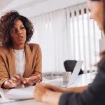 Woman in an office doing a job interview