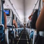 View down the aisle of an airplane