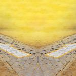Two concrete paths with painted arrows each pointing to the opposite direction.
