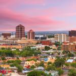 A view of Albuquerque, NM at sunset.