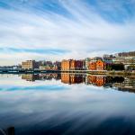 A housing neighborhood near the downtown bridge in Westport, CT.