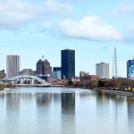 A distant view of the Rochester skyline in New York.
