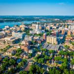 Aerial view of Madison city downtown in summertime.