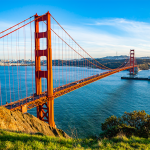 Panoramic view of Golden Gate Bridge seen from Battery Spencer viewpoint.