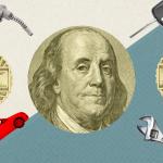 Money, car key, wrench, and car illustration.