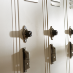 A row of school lockers.