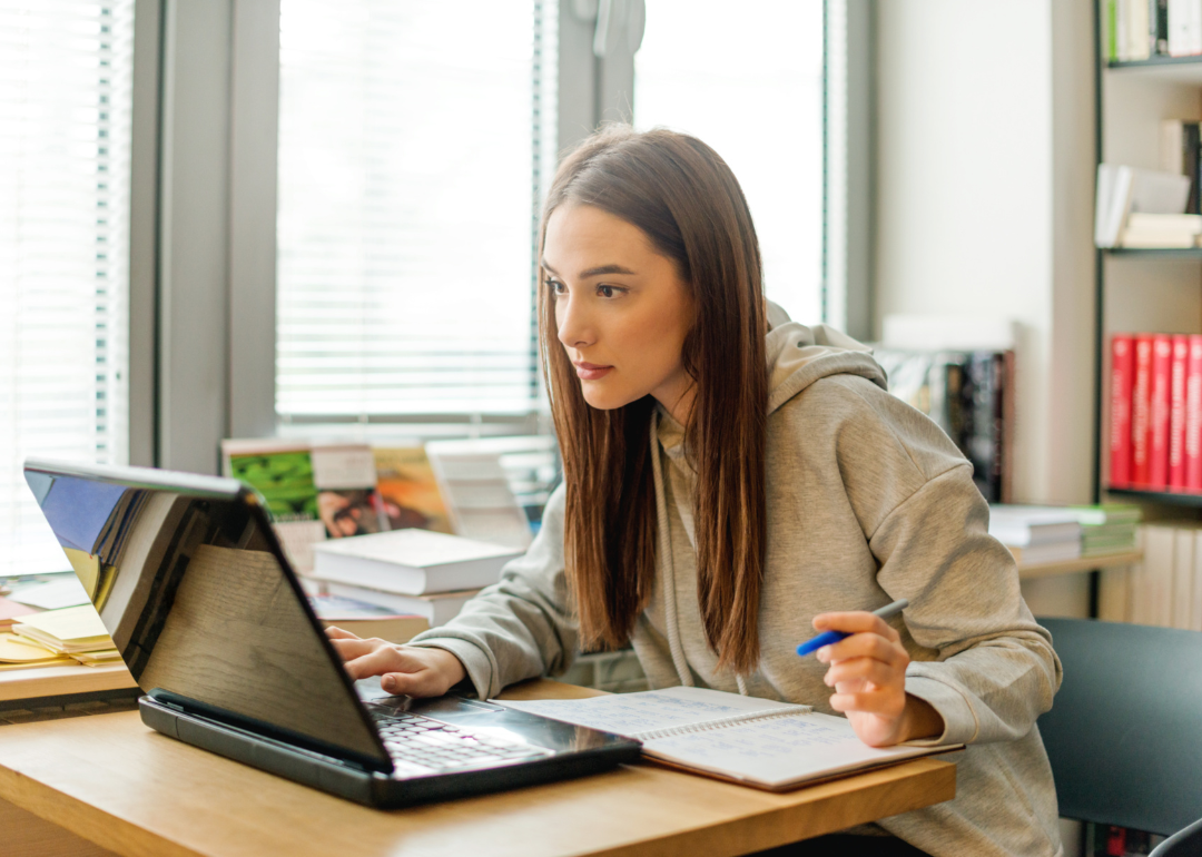 A student engaged with an online lesson.