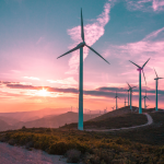 Wind turbines located on a beautiful mountain landsape