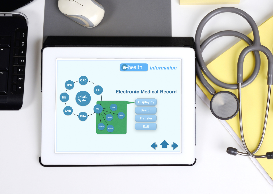 An ipad showing a record of a patient's health data.