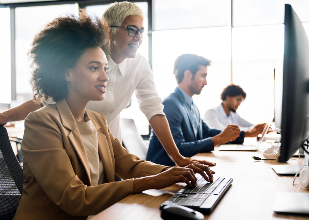 A group of business people working together