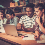 A group of students studying at the library.