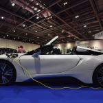 An electric BMW i8 Roadster at a motor show.