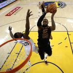 LeBron James of the Cleveland Cavaliers attempts a layup