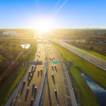 Highway leading into the sunset.