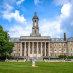 College campus building and lawn