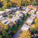 Aerial view of contemporary, modern duplex multistory houses in the USA.