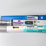 Mounjaro, Ozempic and Wegovy pens on a white background.