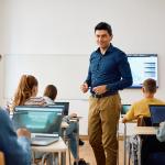A high school teacher in the middle of his class.