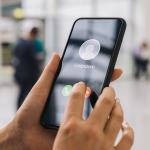 Person holding a cell phone.