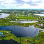 Aerial view of Kipnuk and surrounding bodies of water.