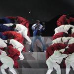 Kendrick Lamar on stage during his Super Bowl LIX Halftime Show.