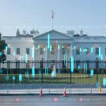 The White House illustrated with trading graphics.